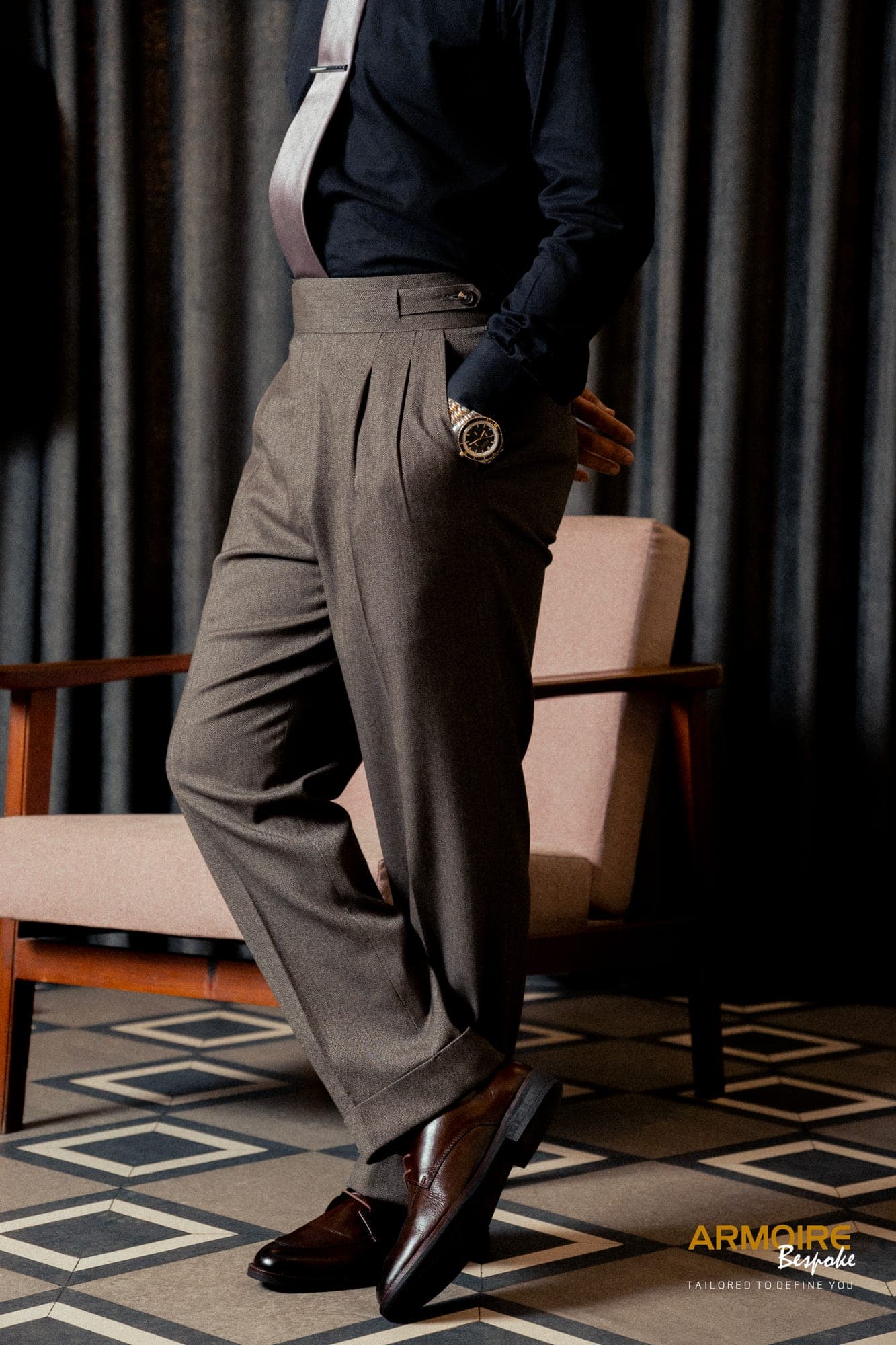 Herringbone High-Waisted Gurkha Trousers